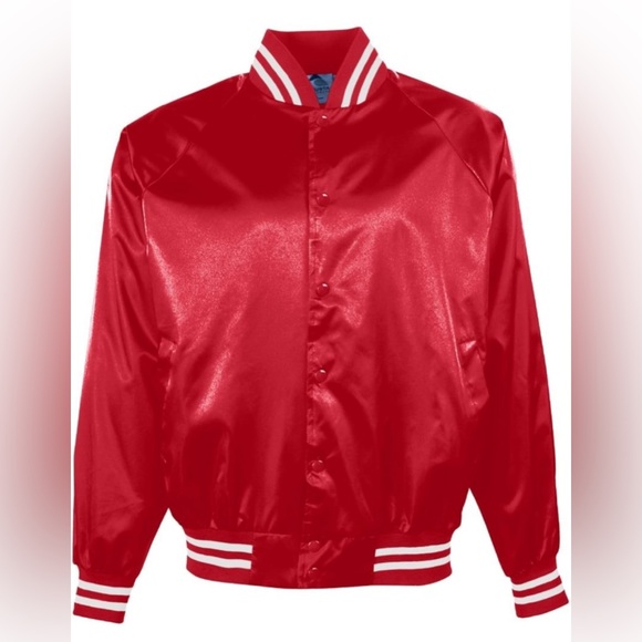 Men's Satin Baseball Jacket Bundle Of 5(Size S)Striped Trim Red/White - Picture 1 of 5